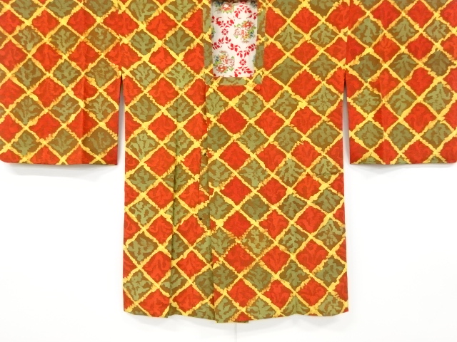 JAPANESE KIMONO / VINTAGE MICHIYUKI COAT / SILK / DIAGONAL GRID